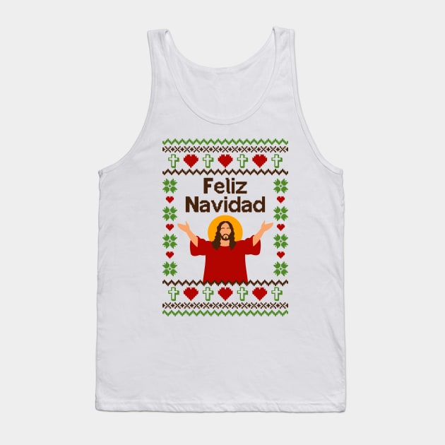 Feliz Navidad Ugly Sweater Tank Top by Hobbybox